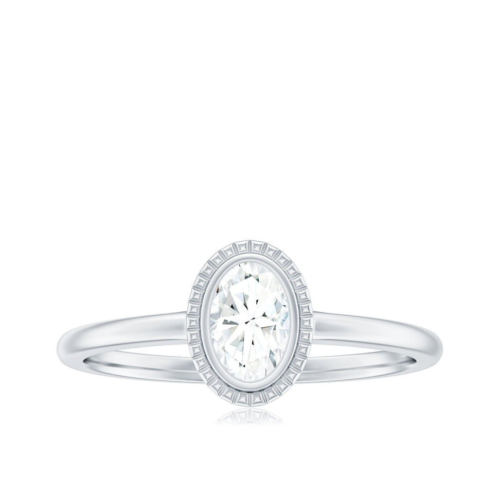 4X6mm Oval Cut Moissanite Solitaire Ring in Bezel Setting