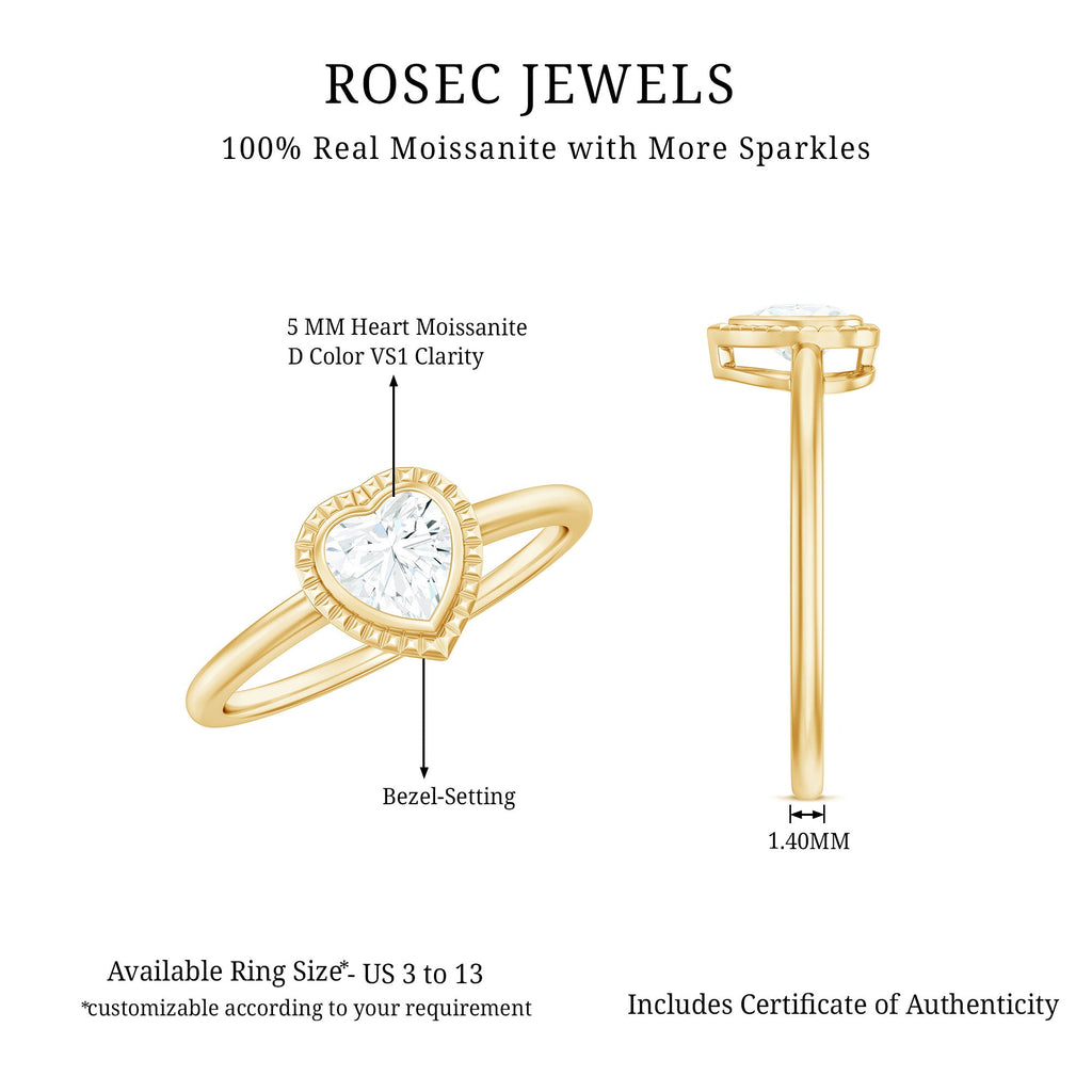 5mm Moissanite Heart Promise Ring in Bezel Setting