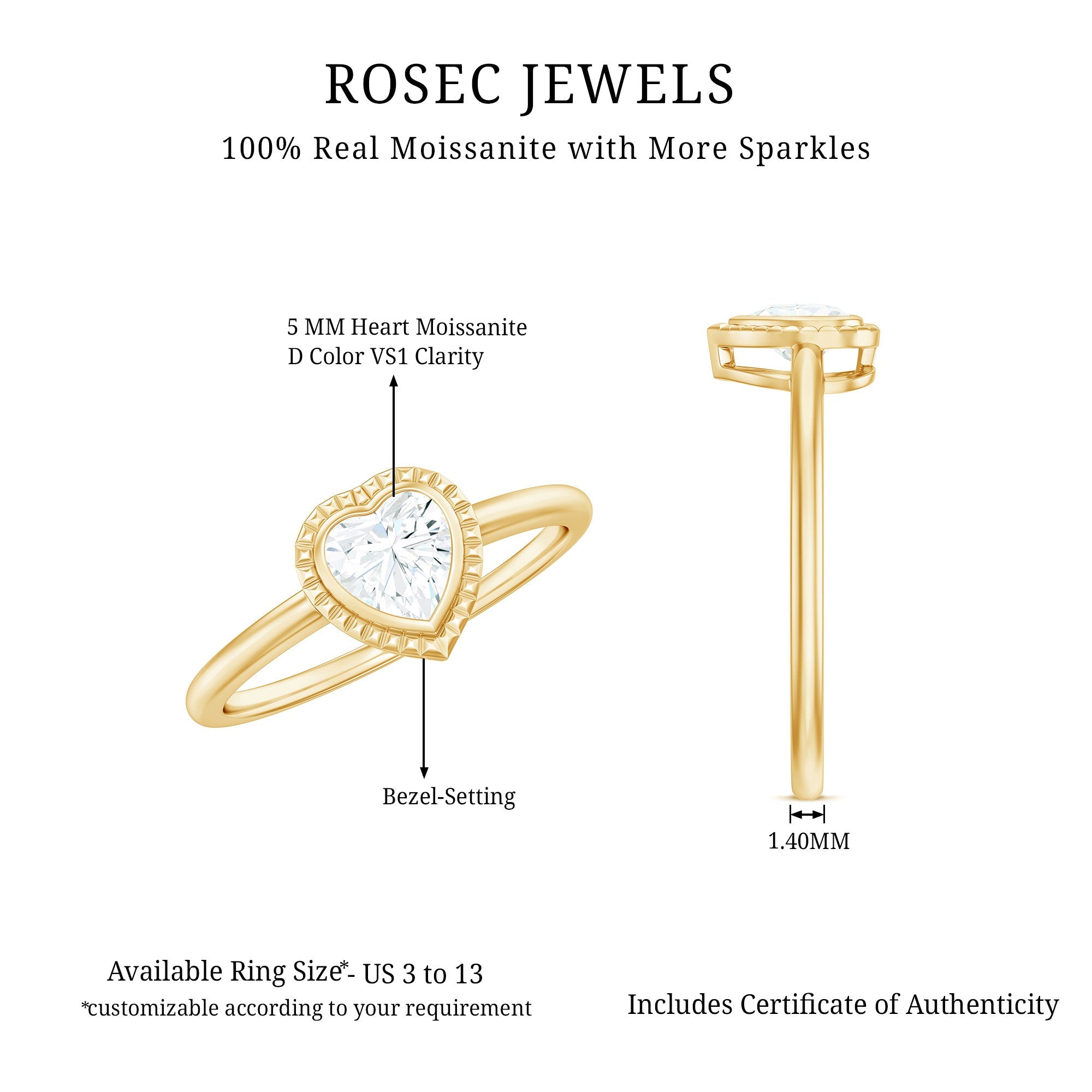 5mm Moissanite Heart Promise Ring in Bezel Setting