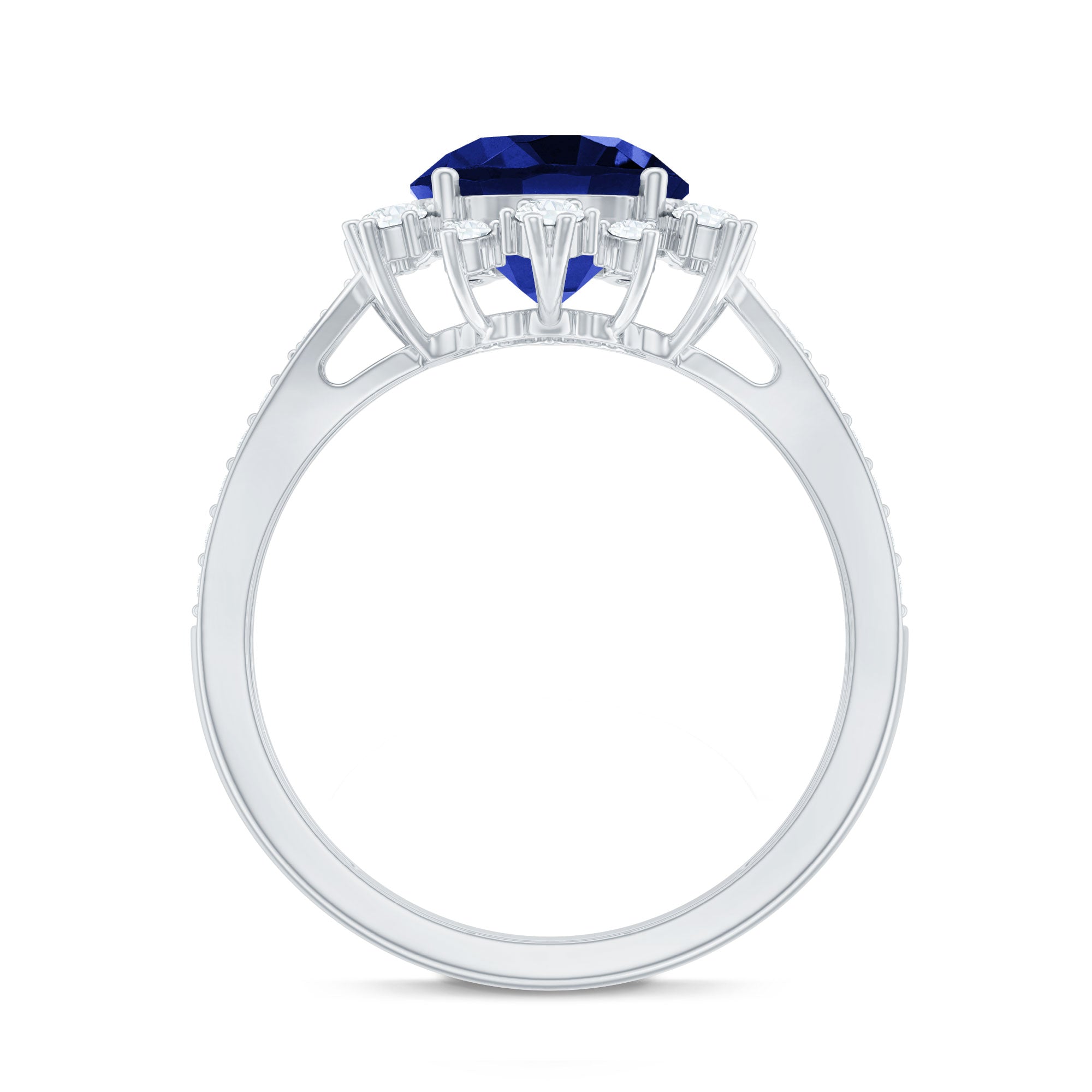 Lab Grown Blue Sapphire Round Engagement Ring with Diamond Accent