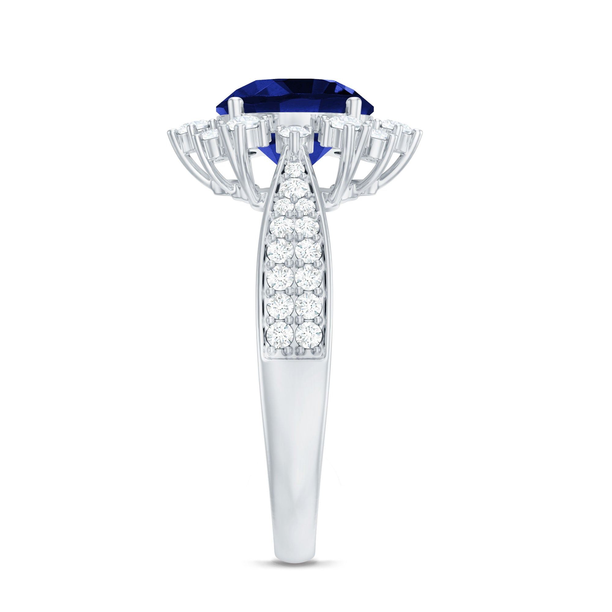 Lab Grown Blue Sapphire Round Engagement Ring with Diamond Accent