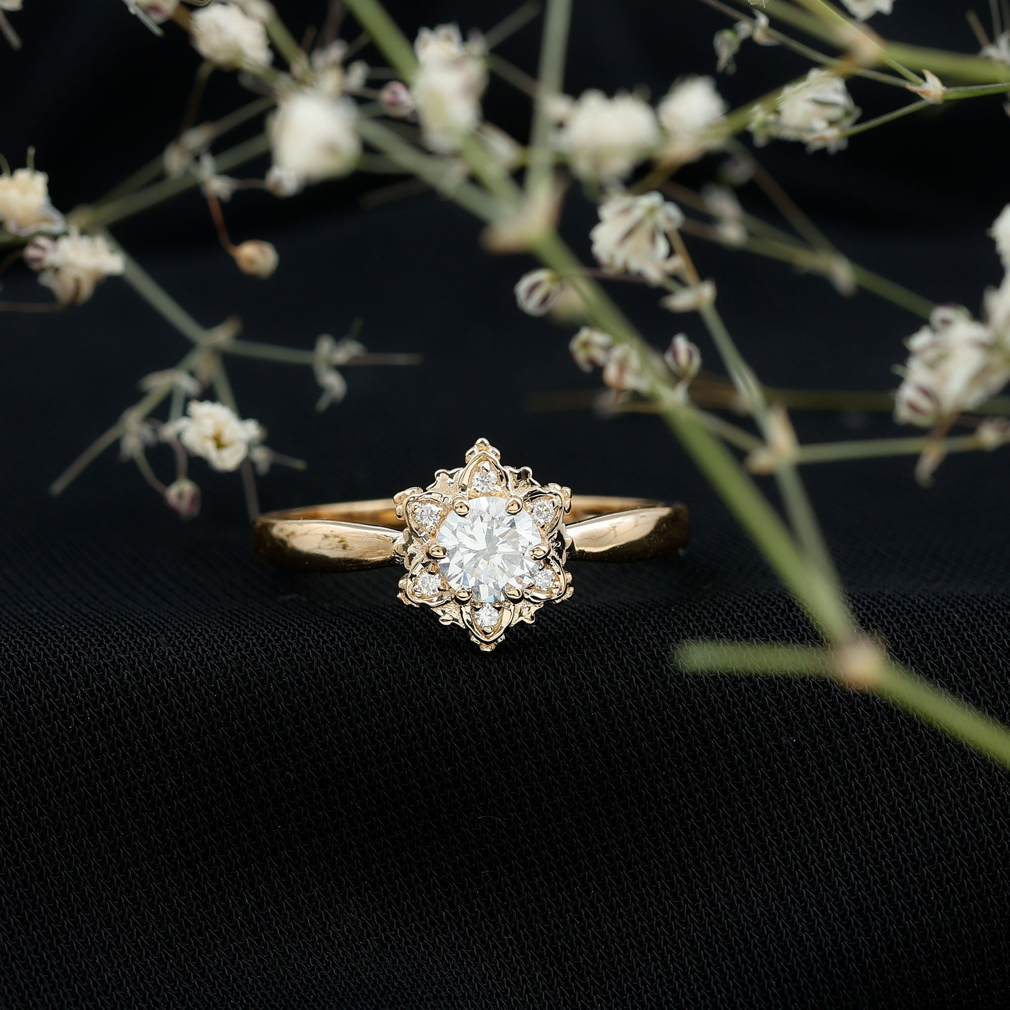 Certified Lab Grown Diamond Floral Engagement Ring for Women
