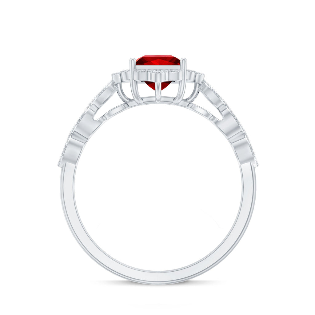 Certified Lab Created Ruby Square Cut Engagement Ring with Diamonds