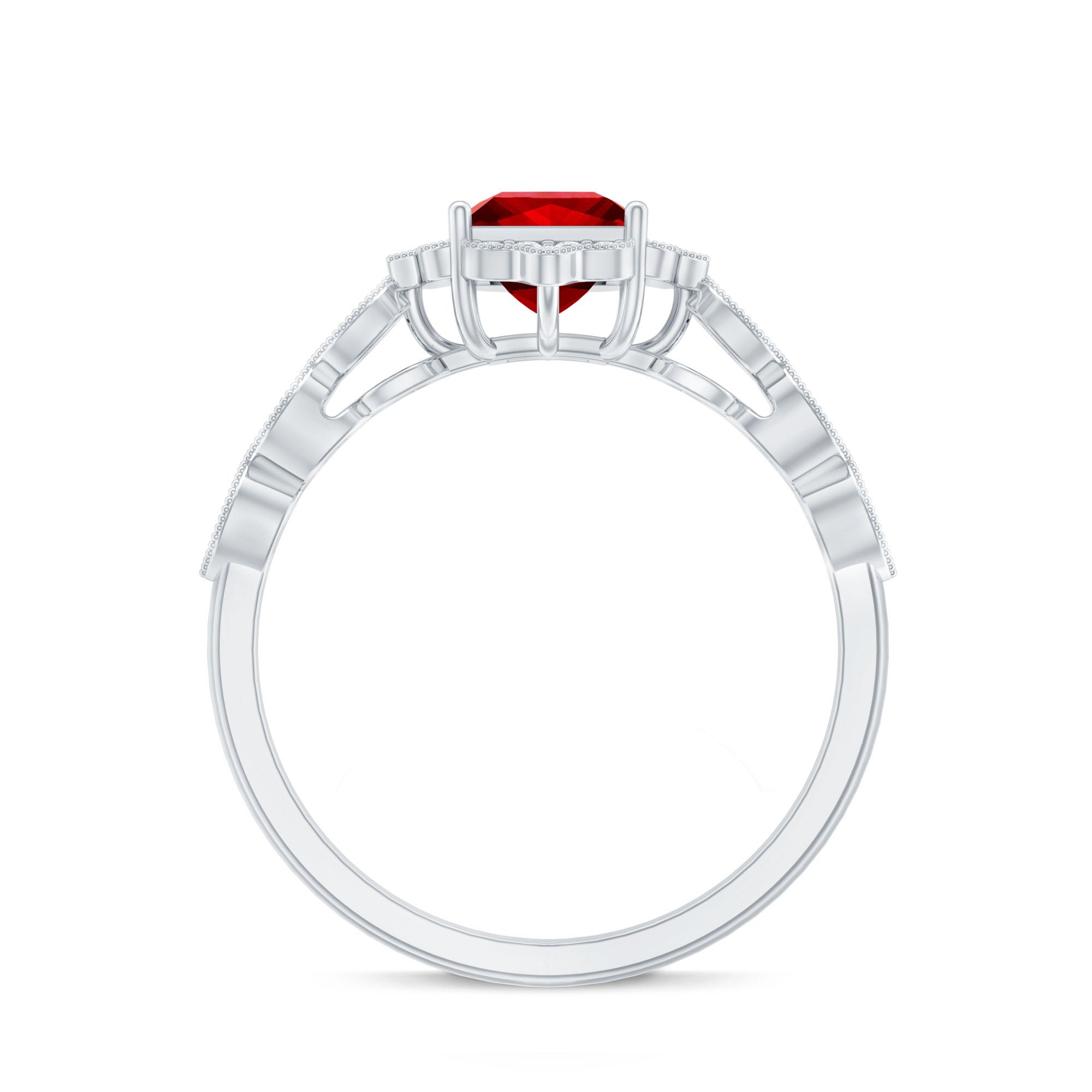 Certified Lab Created Ruby Square Cut Engagement Ring with Diamonds