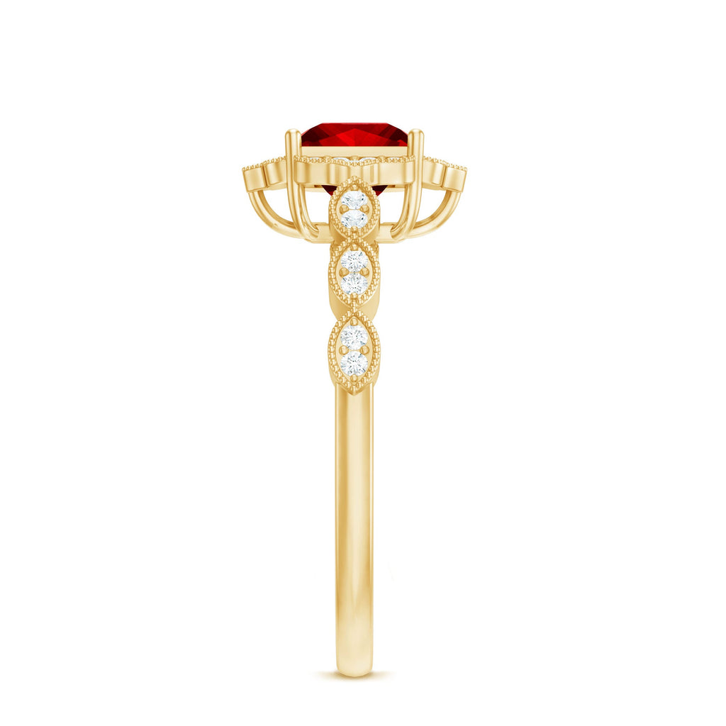 Certified Lab Created Ruby Square Cut Engagement Ring with Diamonds