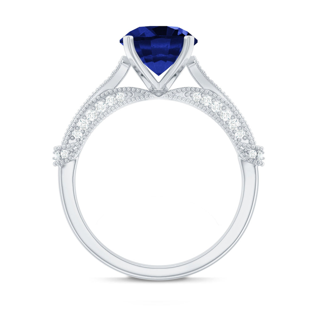 Lab Grown Blue Sapphire Solitaire Engagement Ring with Diamond Accent