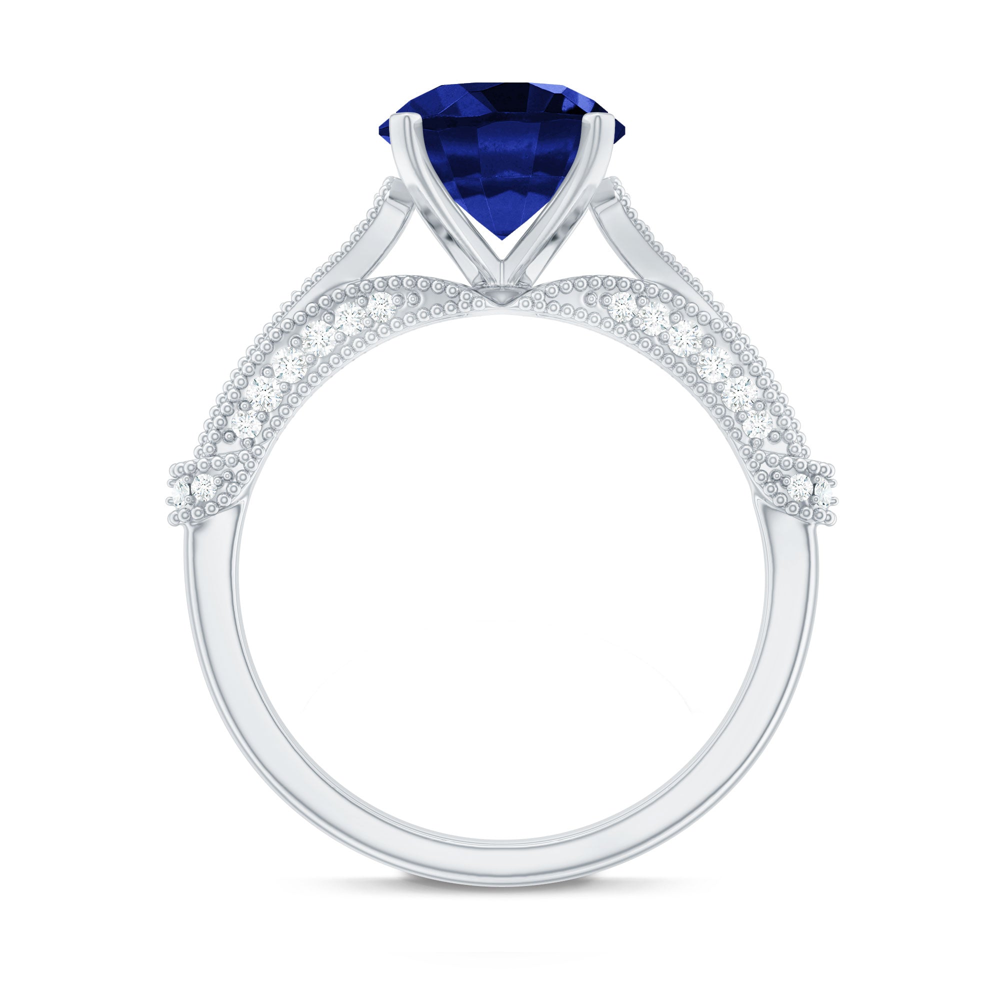 Lab Grown Blue Sapphire Solitaire Engagement Ring with Diamond Accent