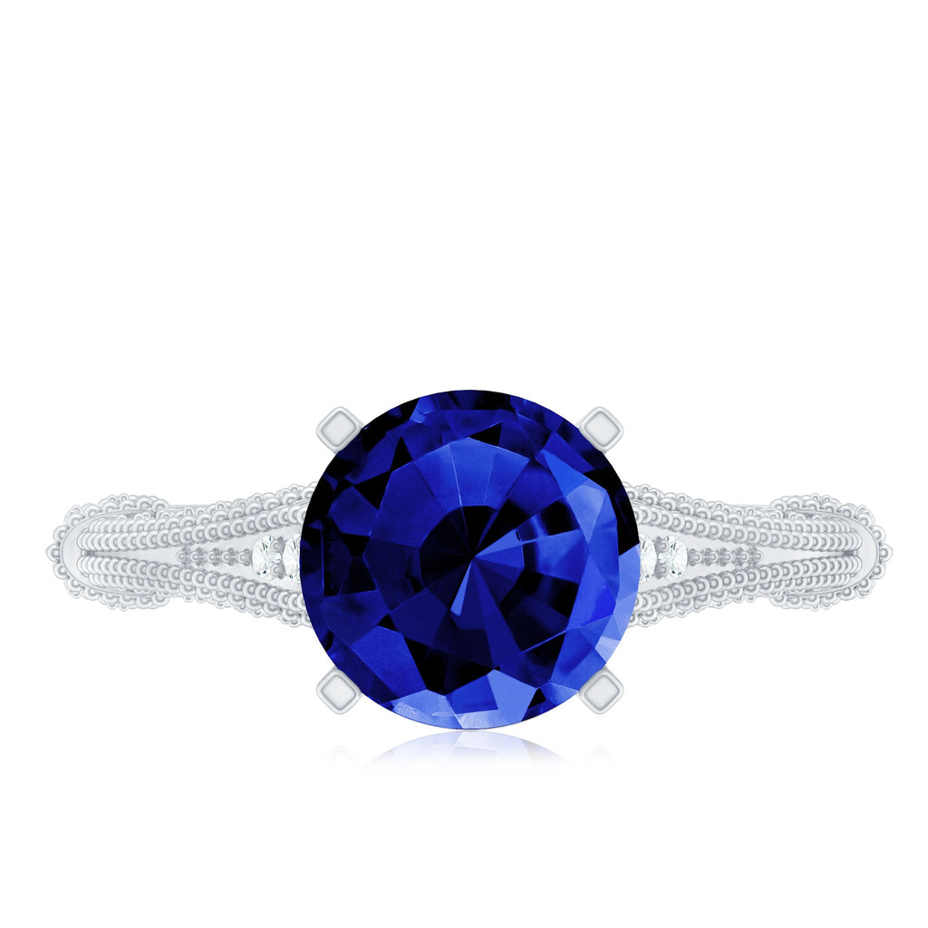 Lab Grown Blue Sapphire Solitaire Engagement Ring with Diamond Accent