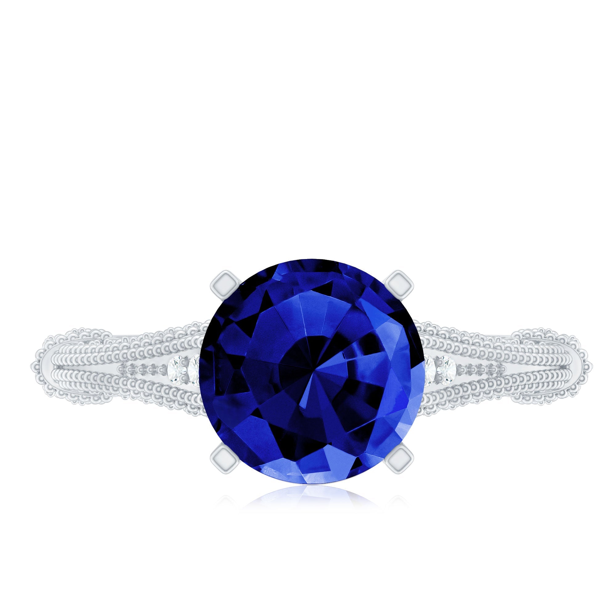 Lab Grown Blue Sapphire Solitaire Engagement Ring with Diamond Accent