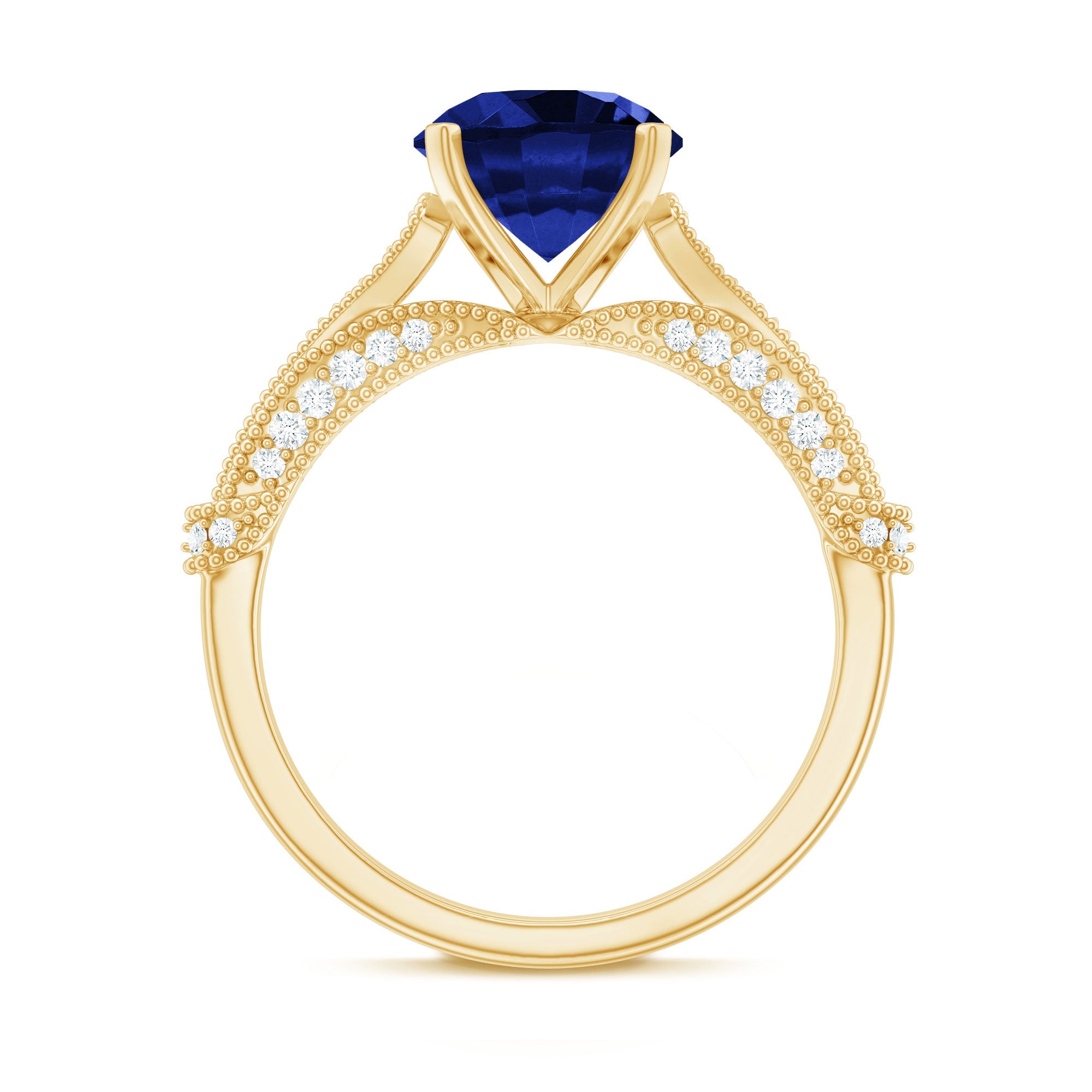 Lab Grown Blue Sapphire Solitaire Engagement Ring with Diamond Accent