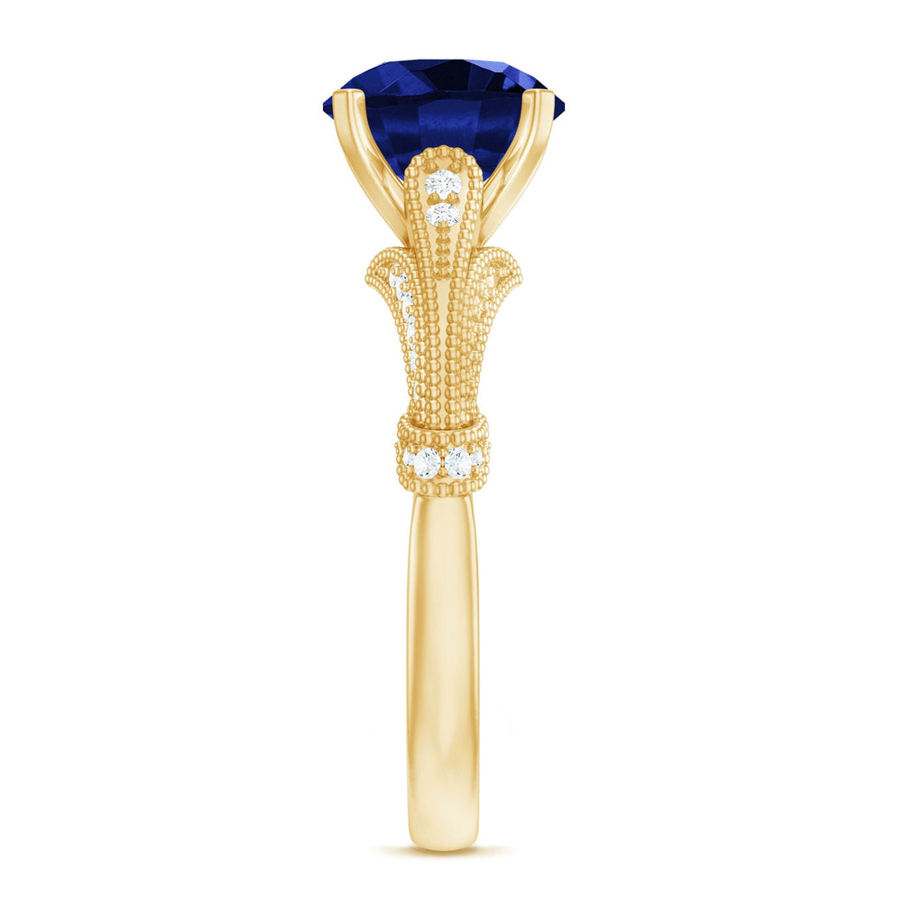 Lab Grown Blue Sapphire Solitaire Engagement Ring with Diamond Accent