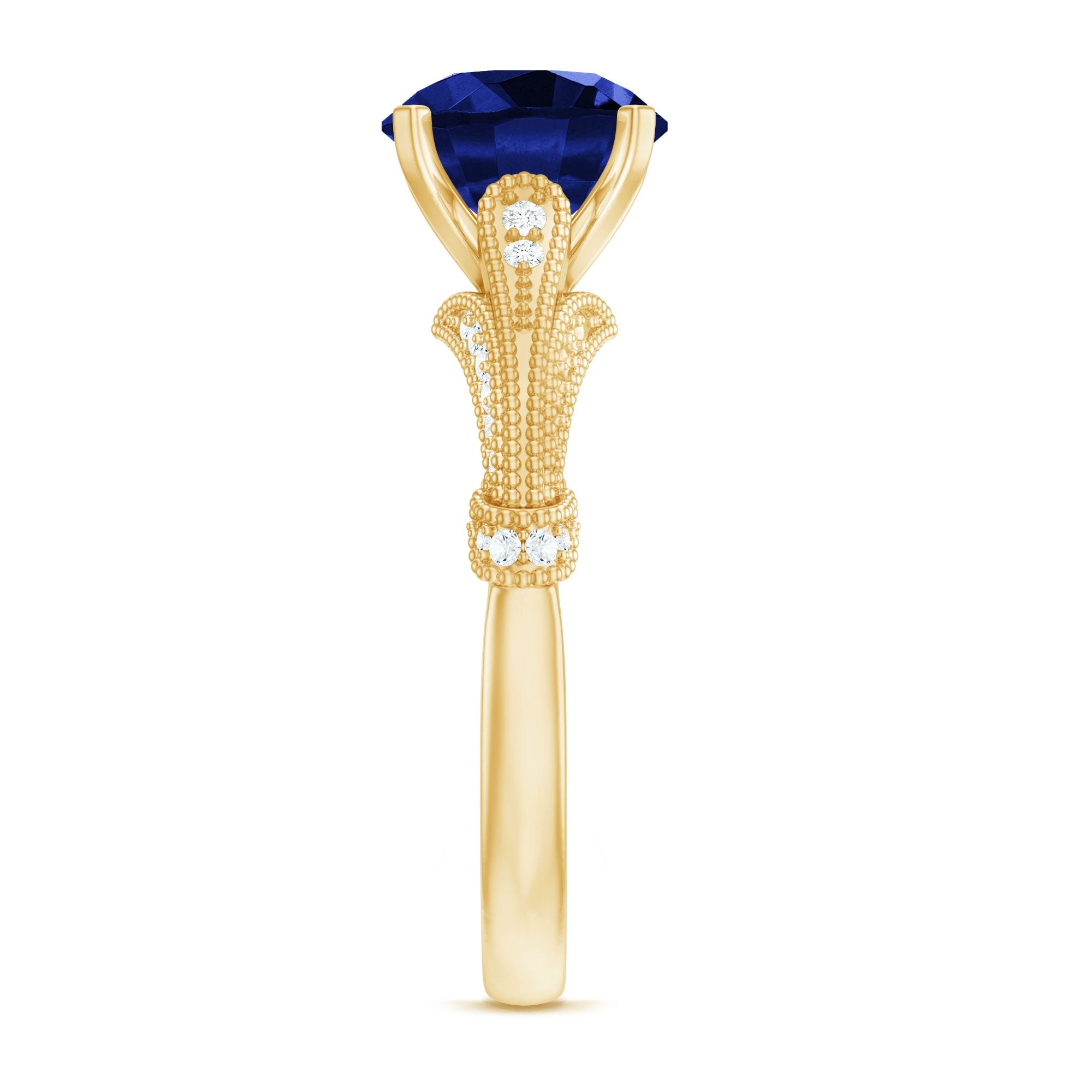 Lab Grown Blue Sapphire Solitaire Engagement Ring with Diamond Accent