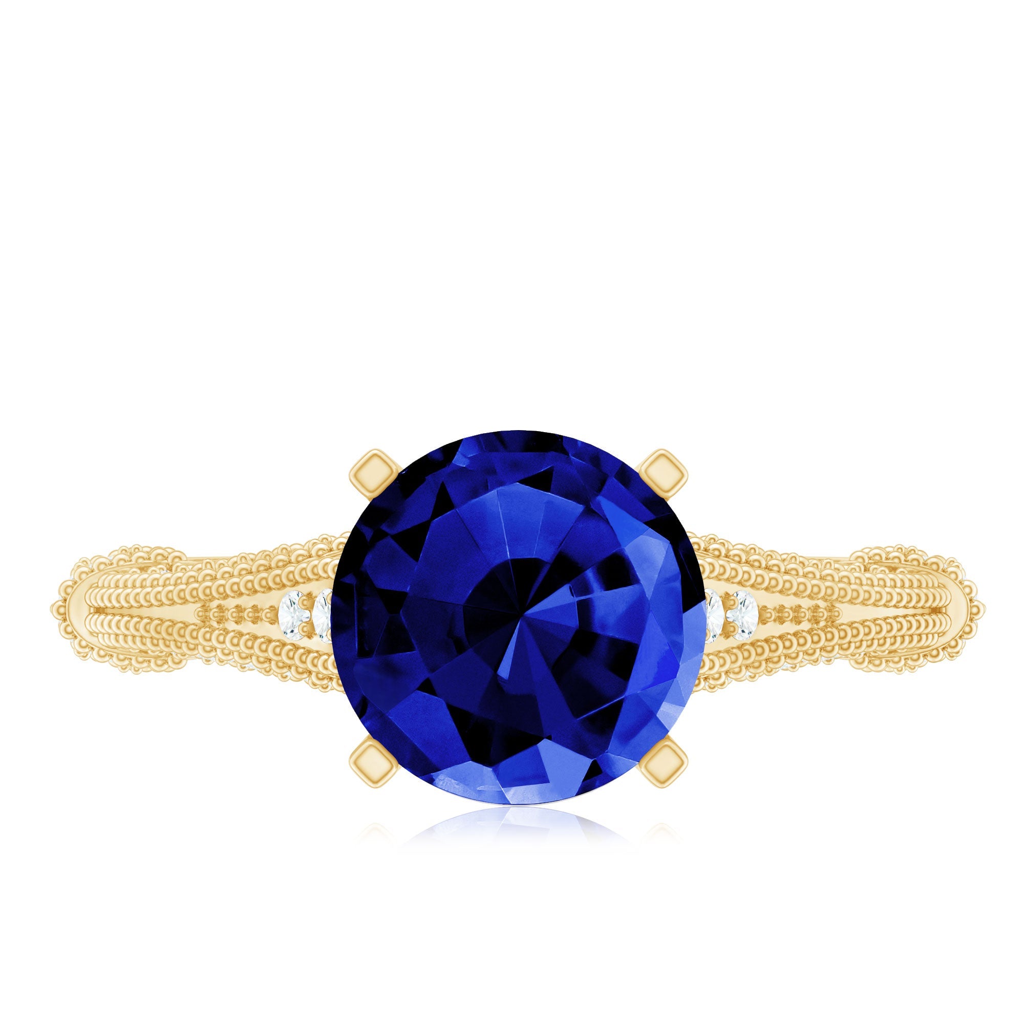 Lab Grown Blue Sapphire Solitaire Engagement Ring with Diamond Accent