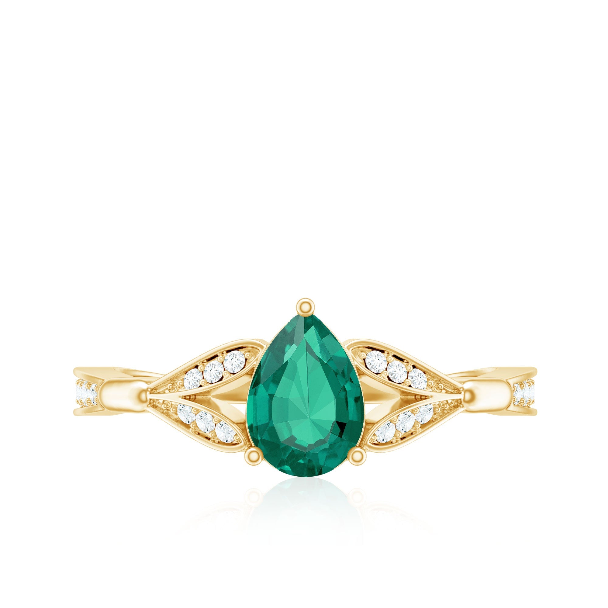 Pear Shape Lab Grown Emerald Teardrop Engagement Ring With Diamond