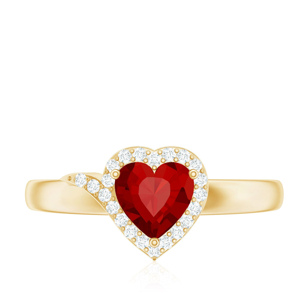 6 MM Lab Grown Ruby Heart Engagement Ring with Diamond Halo