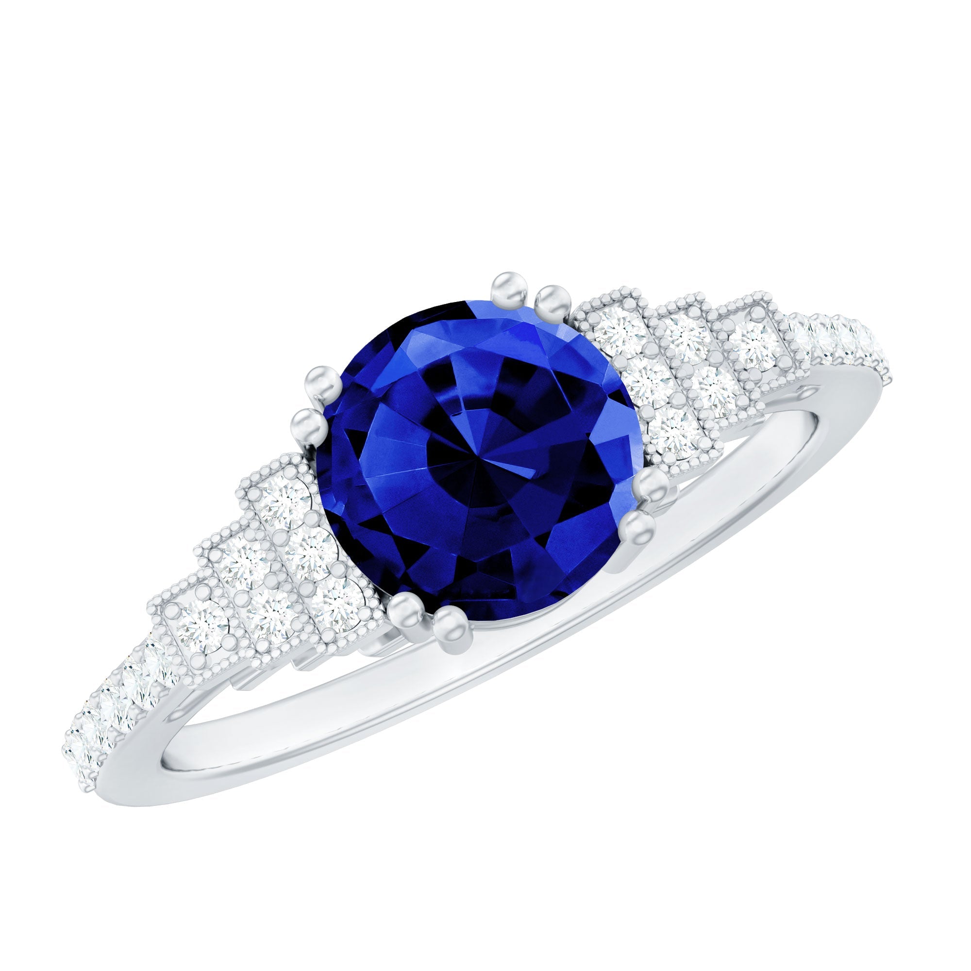 Lab Grown Blue Sapphire Diamond Designer Engagement Ring