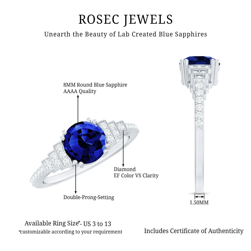 Lab Grown Blue Sapphire Diamond Designer Engagement Ring