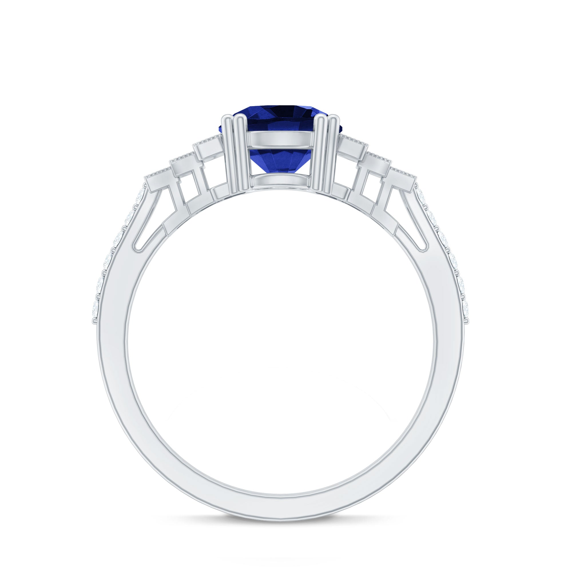 Lab Grown Blue Sapphire Diamond Designer Engagement Ring