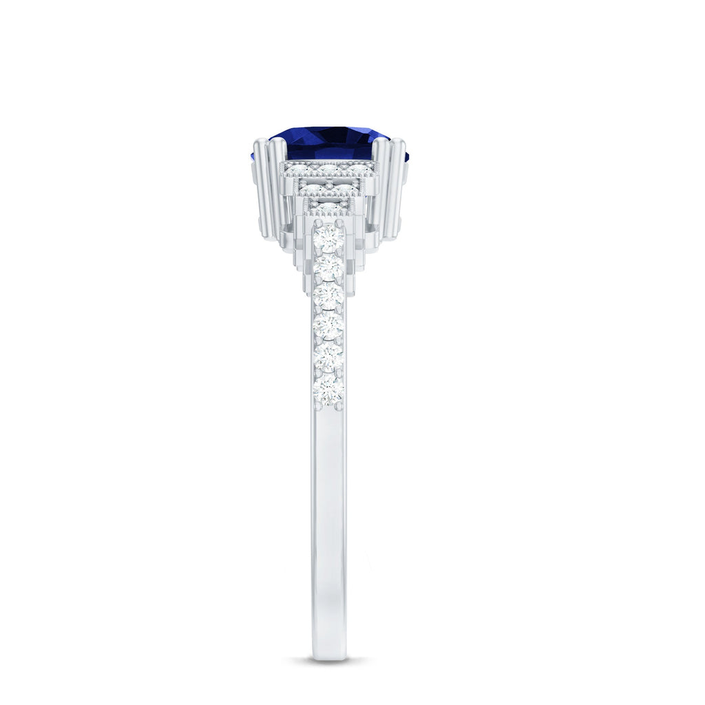 Lab Grown Blue Sapphire Diamond Designer Engagement Ring