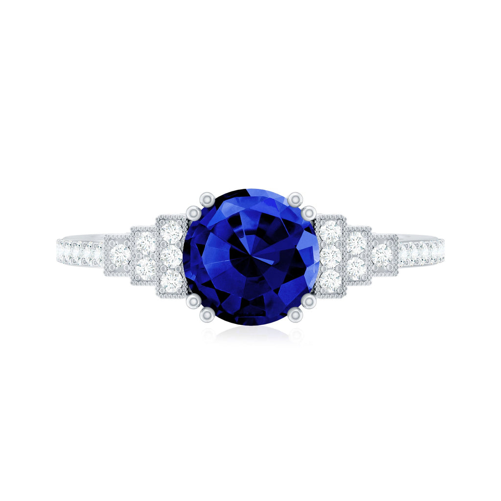 Lab Grown Blue Sapphire Diamond Designer Engagement Ring