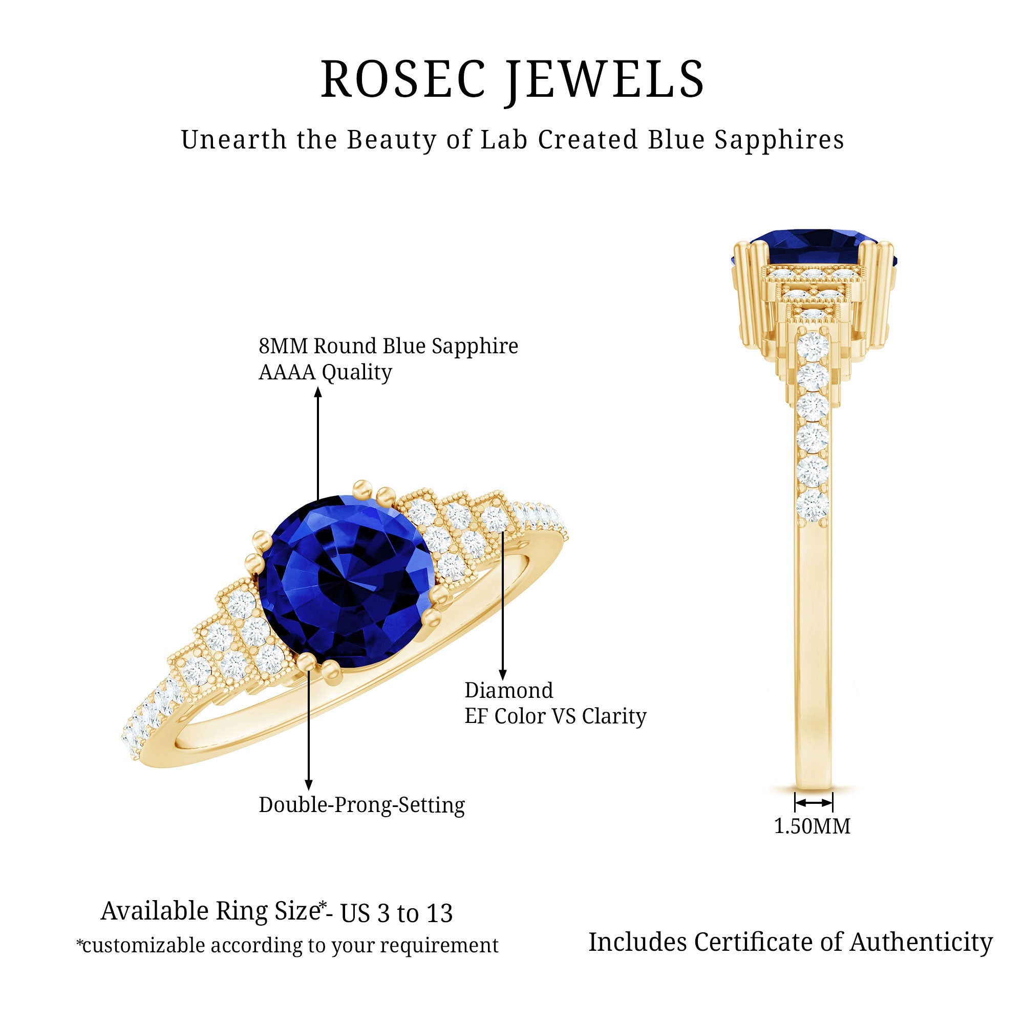 Lab Grown Blue Sapphire Diamond Designer Engagement Ring