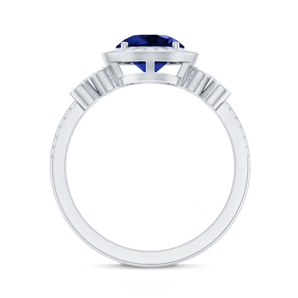 Lab Grown Blue Sapphire Circle Engagement Ring with Diamond Accent