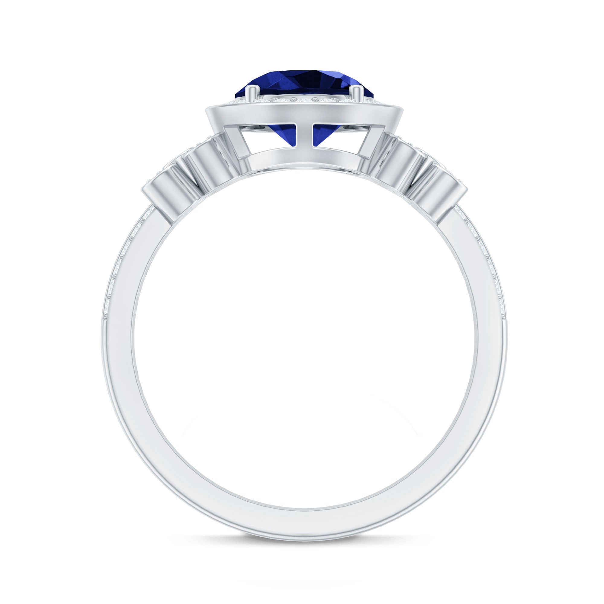 Lab Grown Blue Sapphire Circle Engagement Ring with Diamond Accent