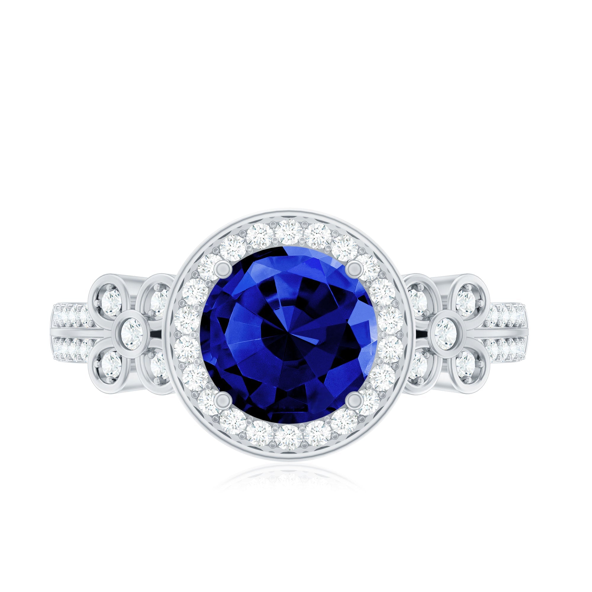 Lab Grown Blue Sapphire Circle Engagement Ring with Diamond Accent