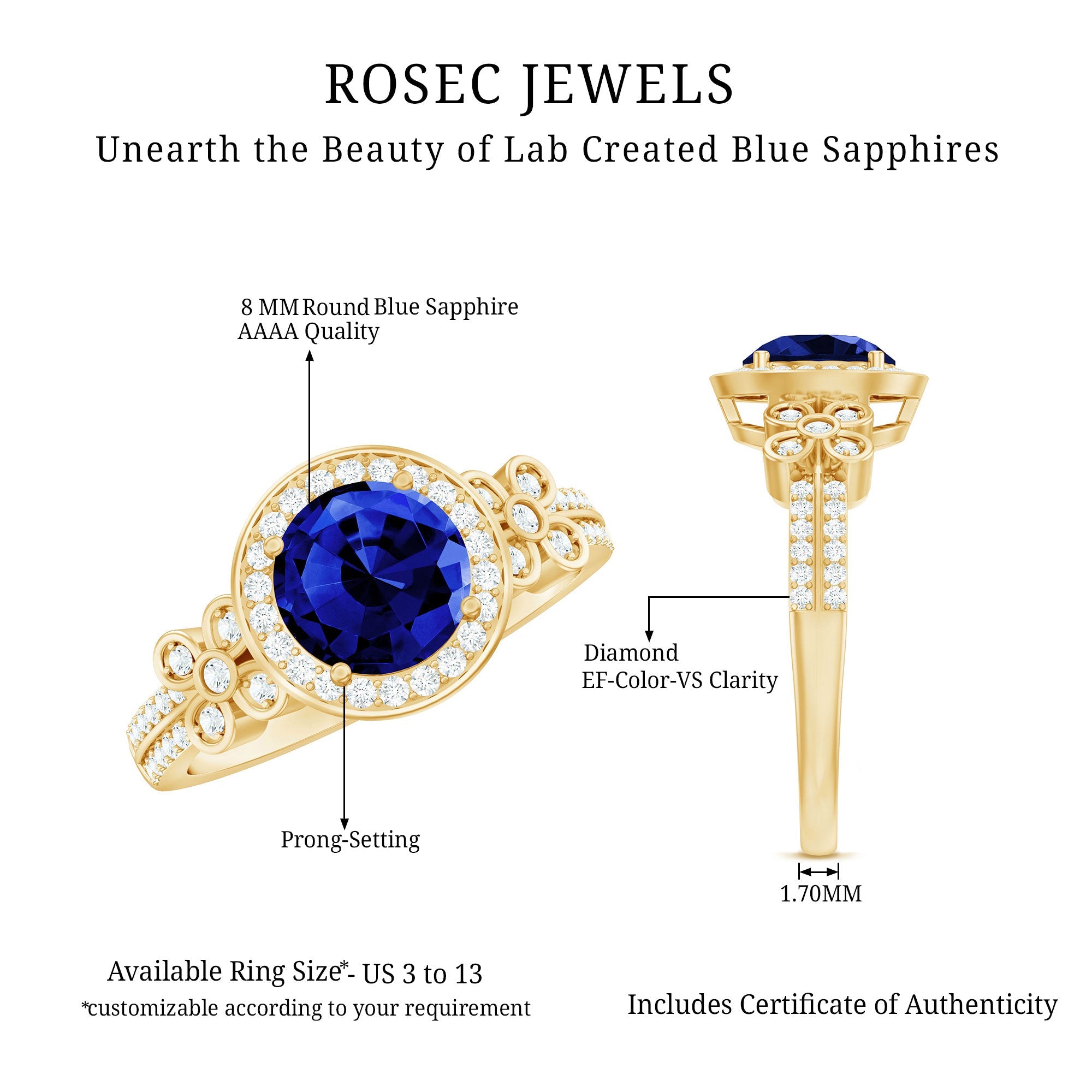Lab Grown Blue Sapphire Circle Engagement Ring with Diamond Accent
