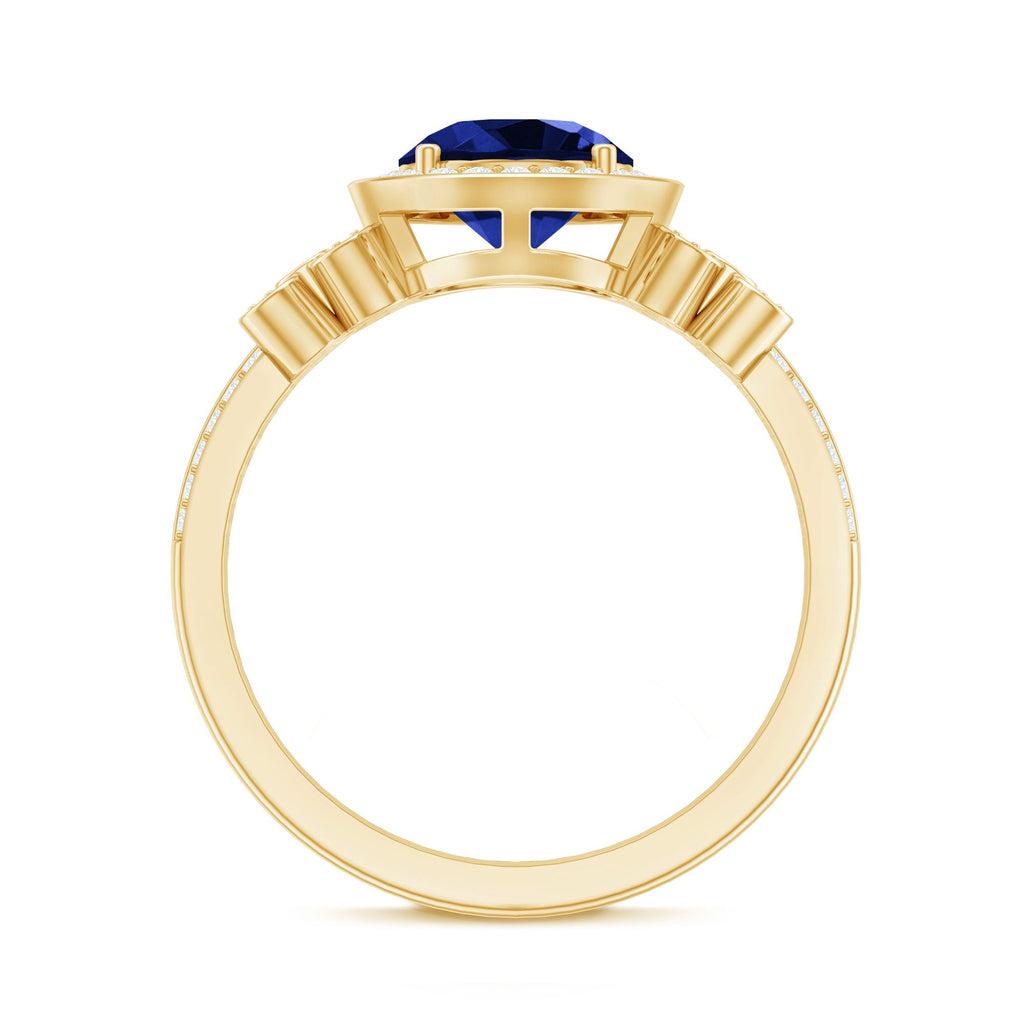 Lab Grown Blue Sapphire Circle Engagement Ring with Diamond Accent