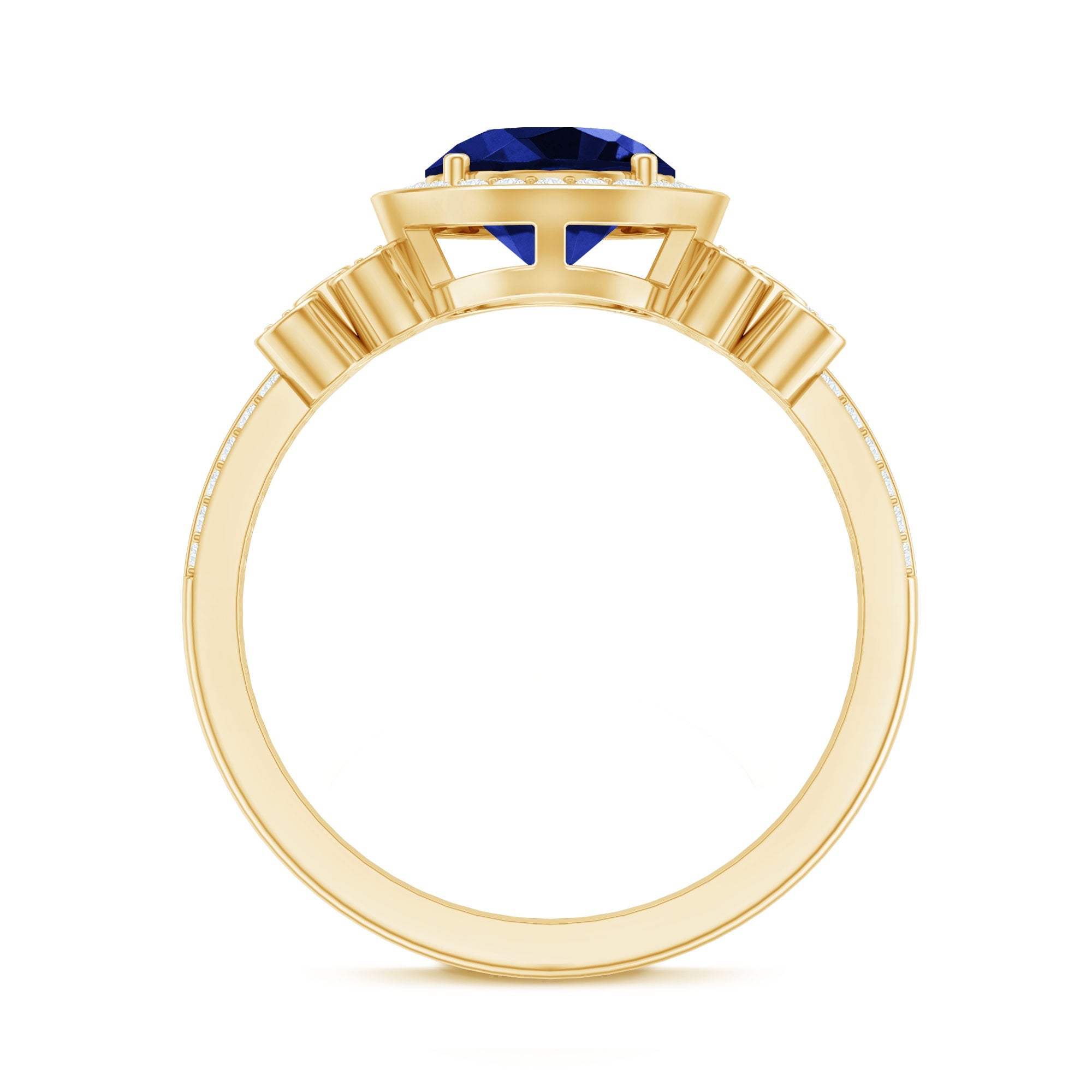 Lab Grown Blue Sapphire Circle Engagement Ring with Diamond Accent