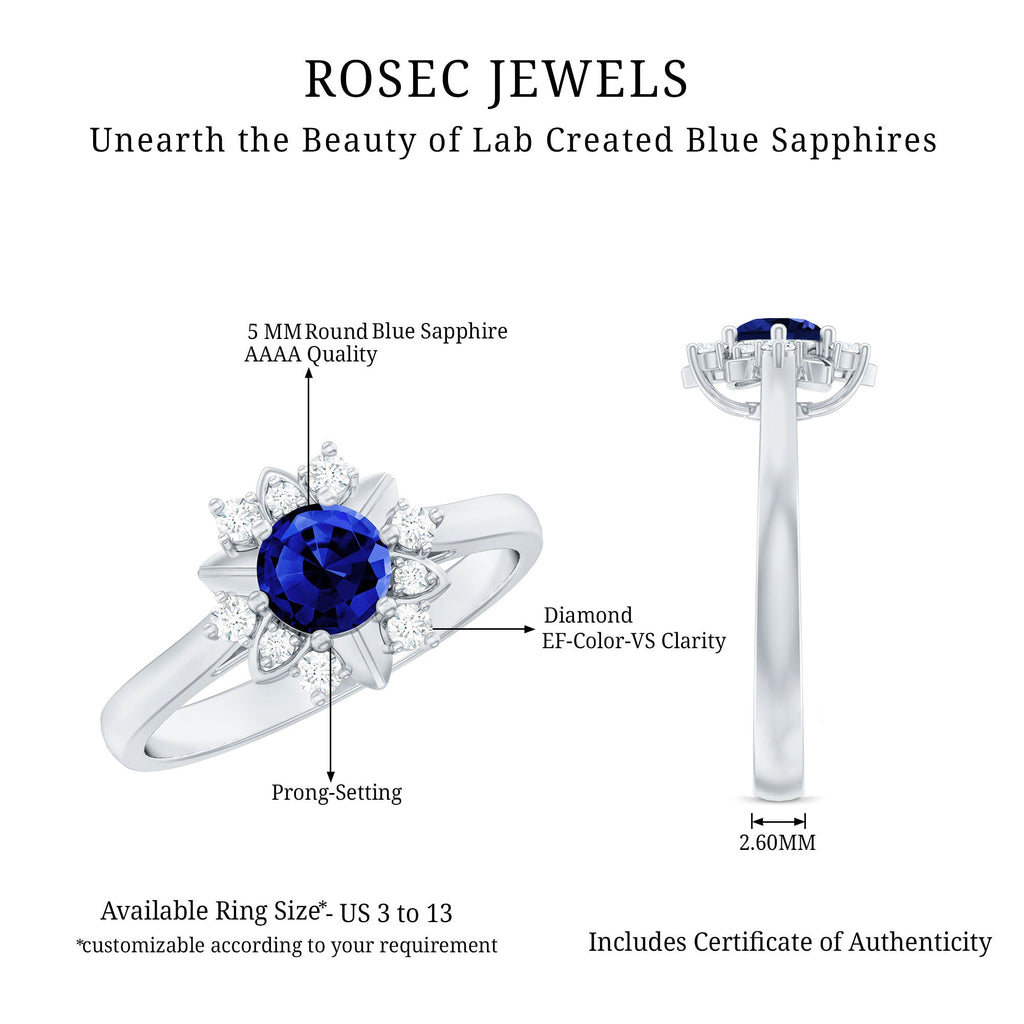 Certified Lab Grown Blue Sapphire Minimalist Ring With Diamond