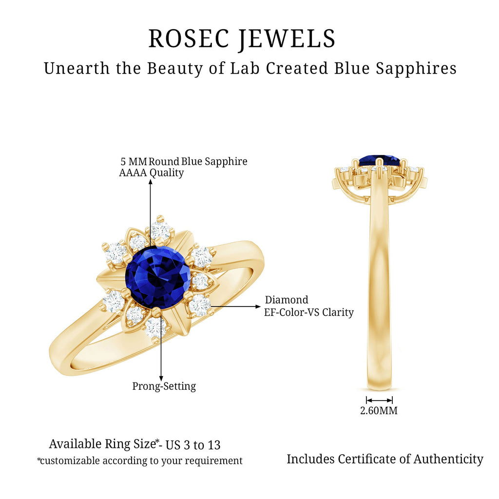 Certified Lab Grown Blue Sapphire Minimalist Ring With Diamond