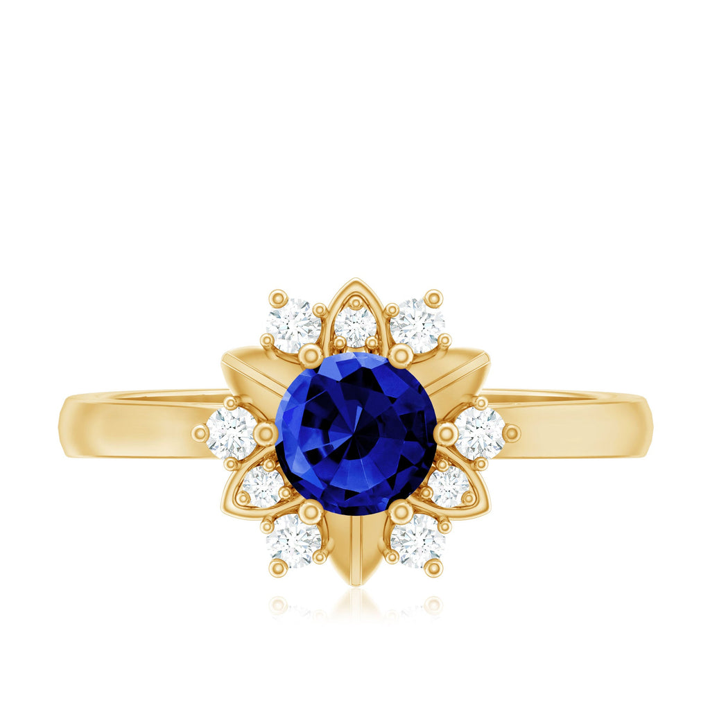 Certified Lab Grown Blue Sapphire Minimalist Ring With Diamond