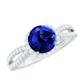 Lab Grown Blue Sapphire Round Engagement Ring with Diamond Halo