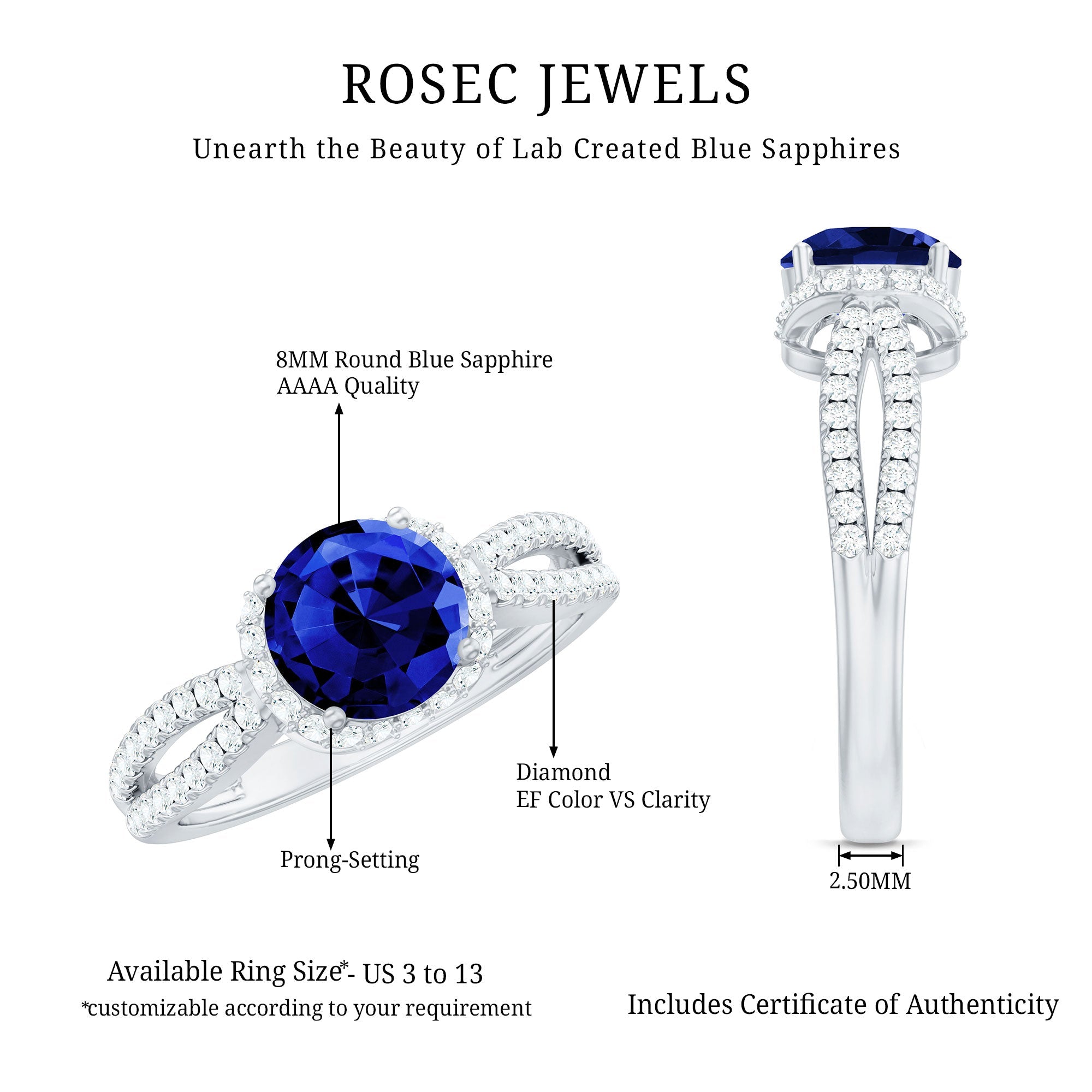 Lab Grown Blue Sapphire Round Engagement Ring with Diamond Halo