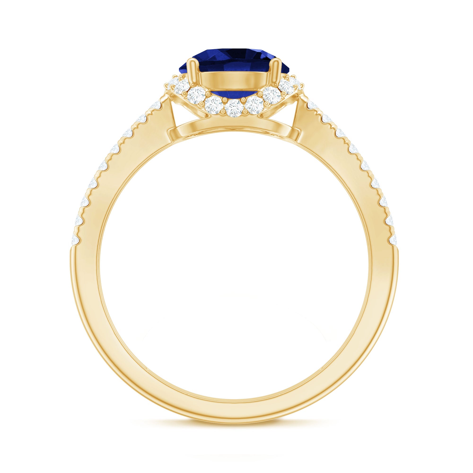 Lab Grown Blue Sapphire Round Engagement Ring with Diamond Halo