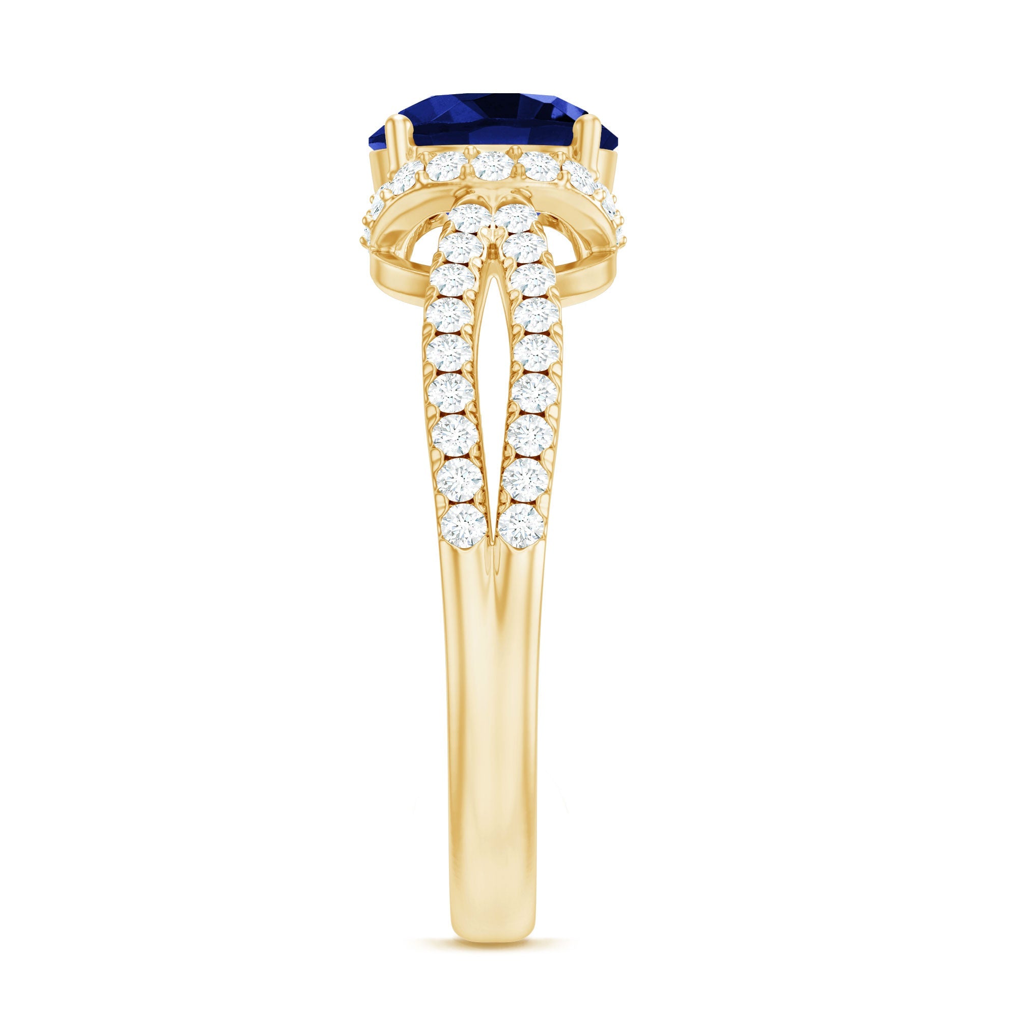 Lab Grown Blue Sapphire Round Engagement Ring with Diamond Halo