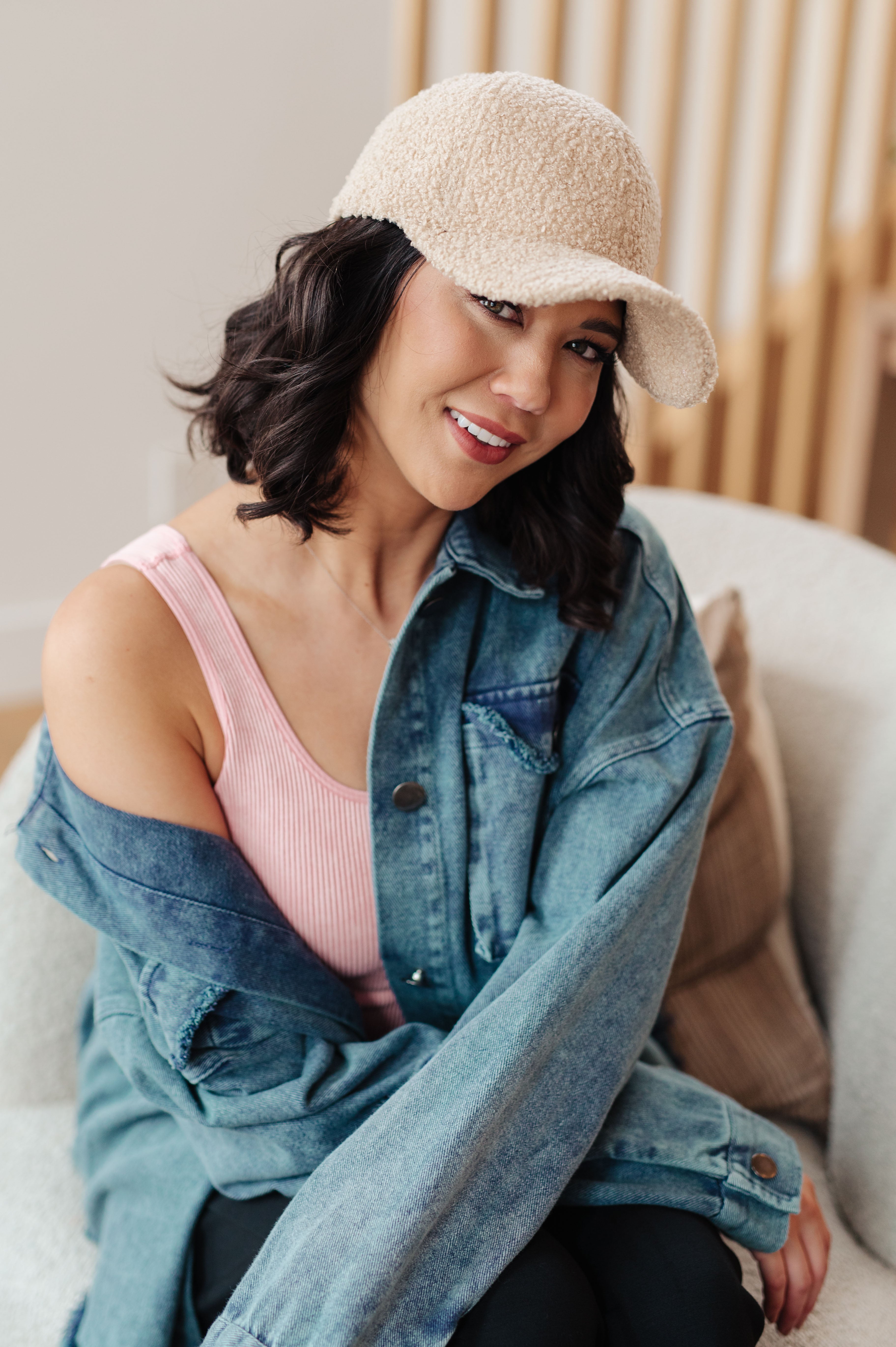 Lyla Sherpa Ball Cap in Khaki **FINAL SALE**