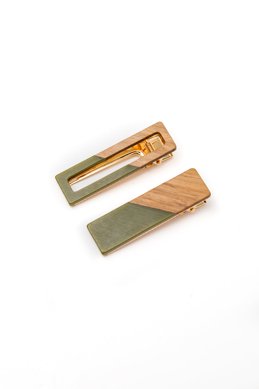 Two Tone Hair Clip Set in Green **FINAL SALE**