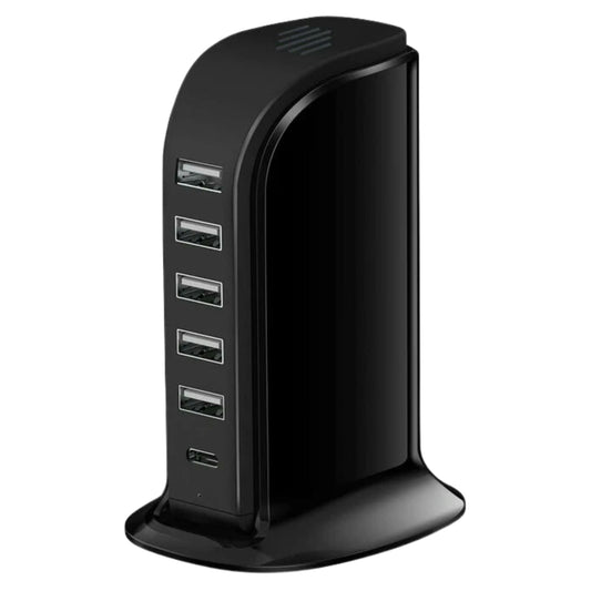 6-in-1 USB Charging Station – 40W Charger Block with 5 USB Ports (Shared 6A) & 3A USB-C Port, Multiport Desktop Charging Hub for Travel & Multiple Electronics