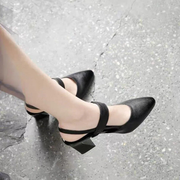Mid Heel Women's Chunky Heels Pointed Buckle