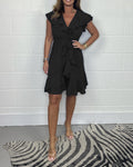 V-neck Waist-controlled Skirt Ruffled Solid Color Dress Women