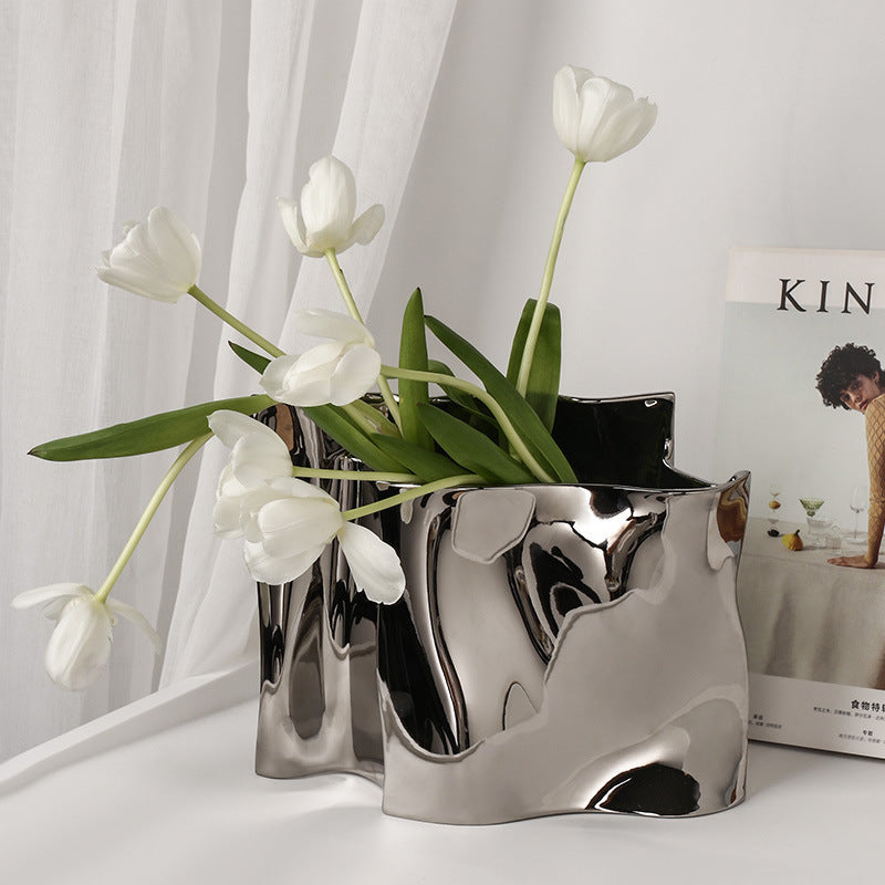 Ceramic Silver Vase Electroplating Light Luxury Flower