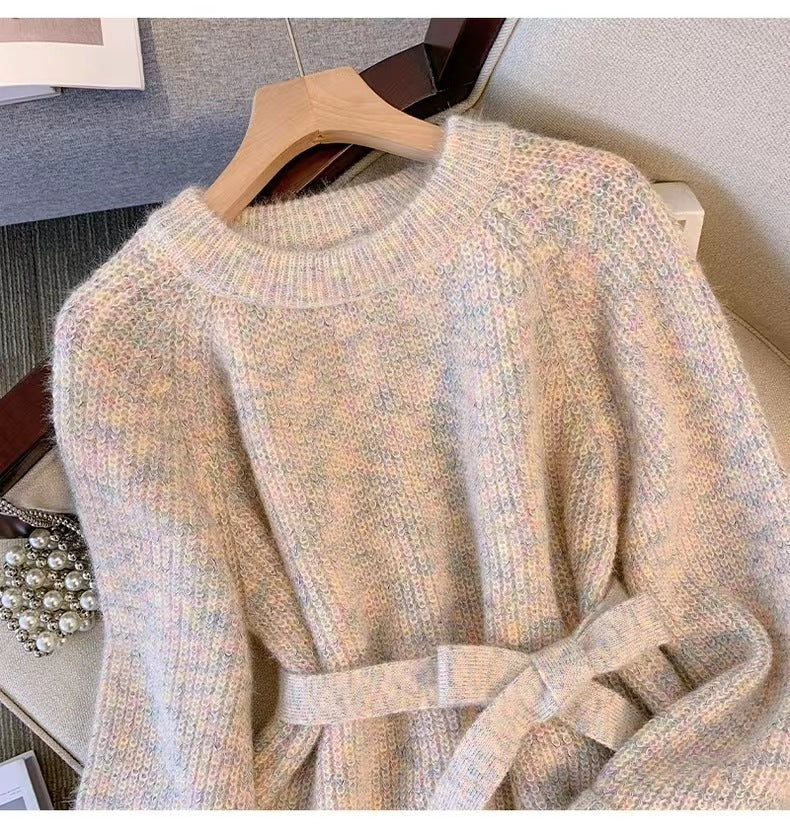 Plus Size Round Neck Sweater Autumn Women Clothing Idle Style Chubby Slimming Mid-length Waist Tight Pullover Sweater