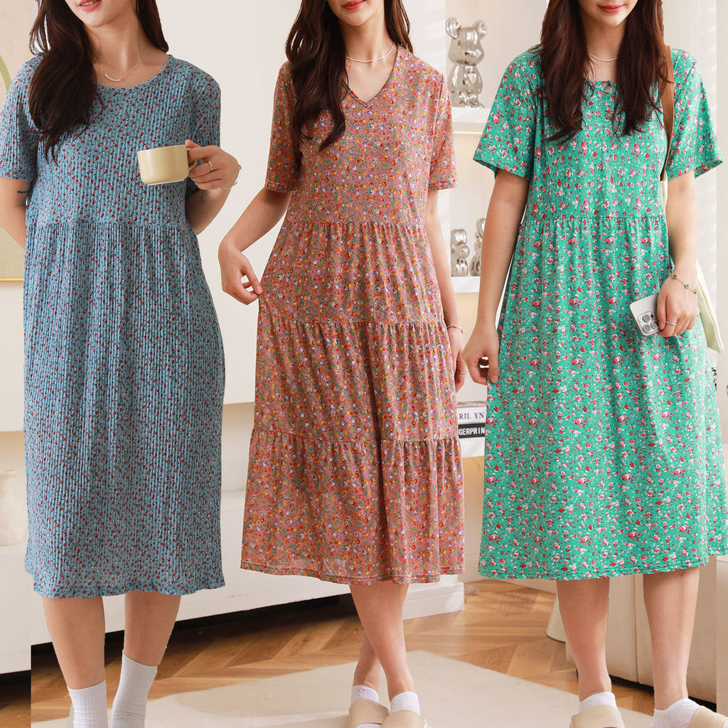 Comfortable Nightdress Women's Short Sleeve Floral Slimming Dress