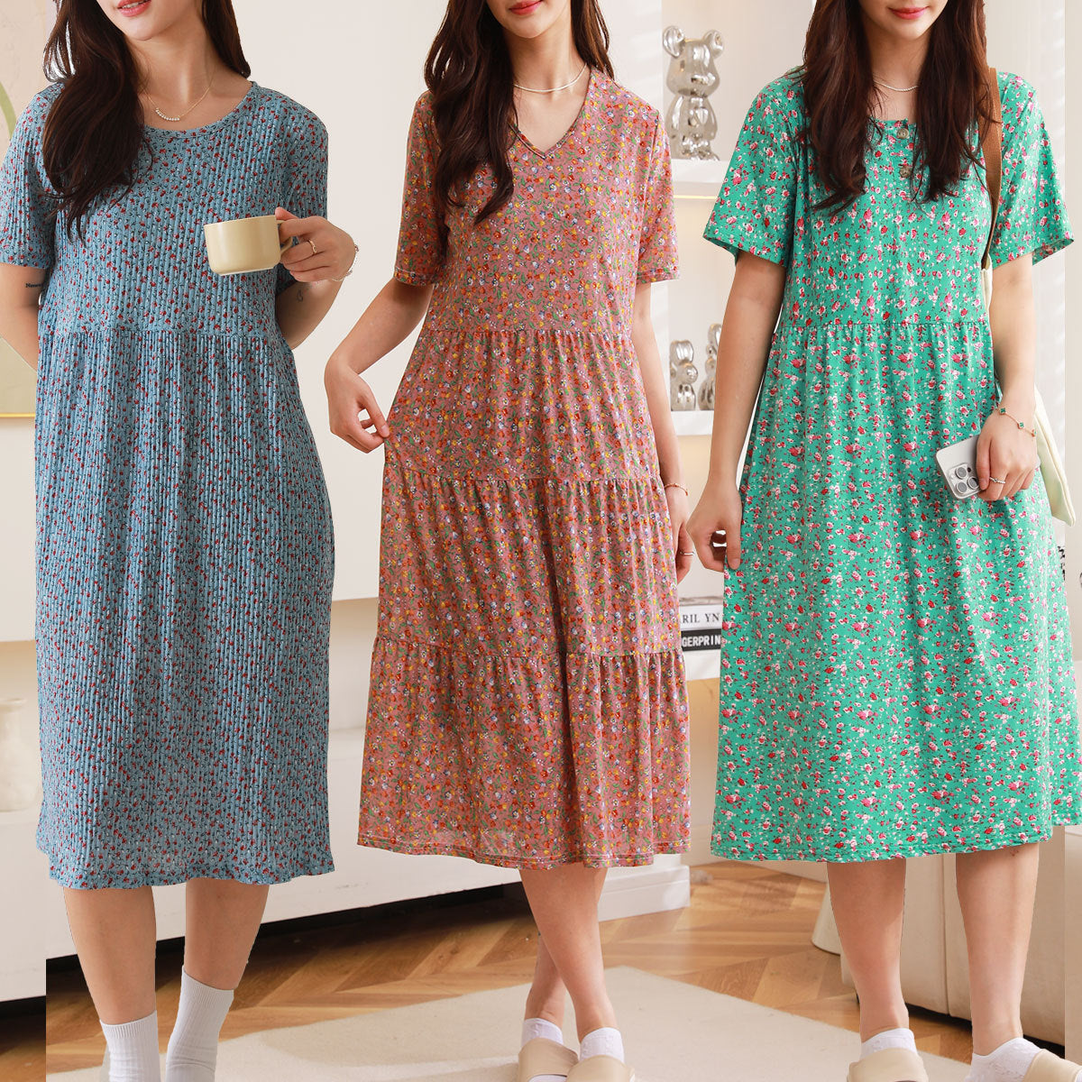 Comfortable Nightdress Women's Short Sleeve Floral Slimming Dress