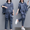 Loose Plus Size Distressed Denim Harem Pants Two-piece Women