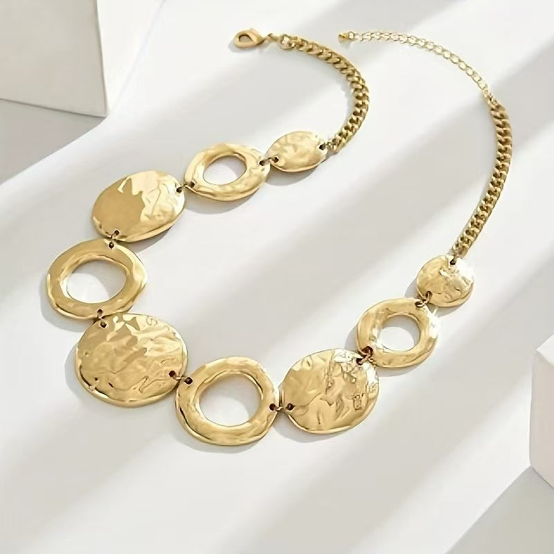 Lxalry Hammered Texture Geometric Gold  Necklace  Handmade Layered Statement Jewelry For Women   Modern Artisan Gift For Elegant  Everyday  Evening Outfits