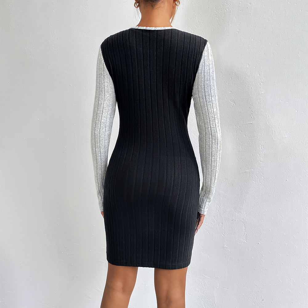 Sexy Classical Round Neck Color Contrast Regular Sleeve Mid Dresses